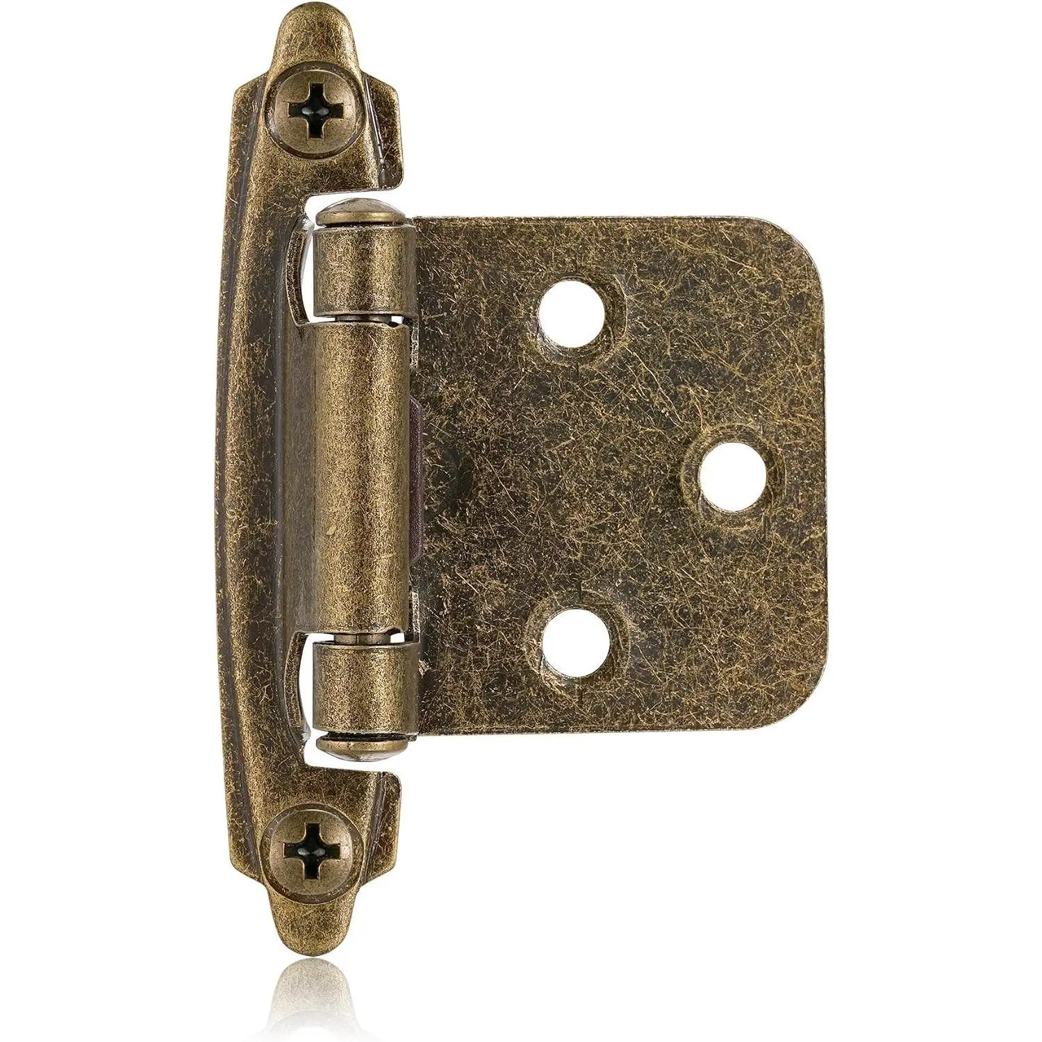 Antique Brass Cabinet Hinges, 1/2" Overlay, 4 Pack, Self Closing Semi Concealed for Kitchen Cabinet Doors, Older Cabinets, Face Frame Surface MountGift