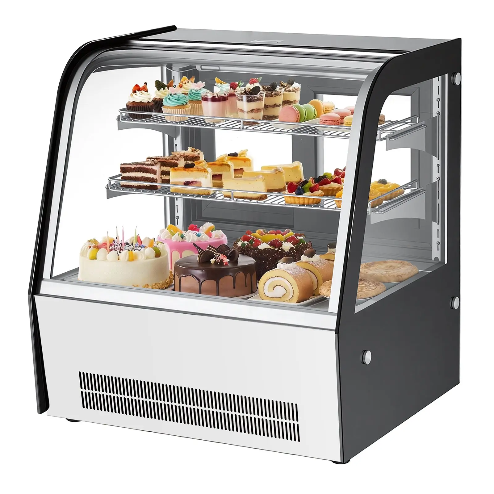 VEVOR Refrigerated Display Case, 4.2 Cu. Ft./ 105L Countertop Pastry Display Case, 2-Tier Commercial Cake Refrigerator with LED Lighting, TURBO Cooling, Frost-Free Air-Cooling, for Bakery, Dessert Shop