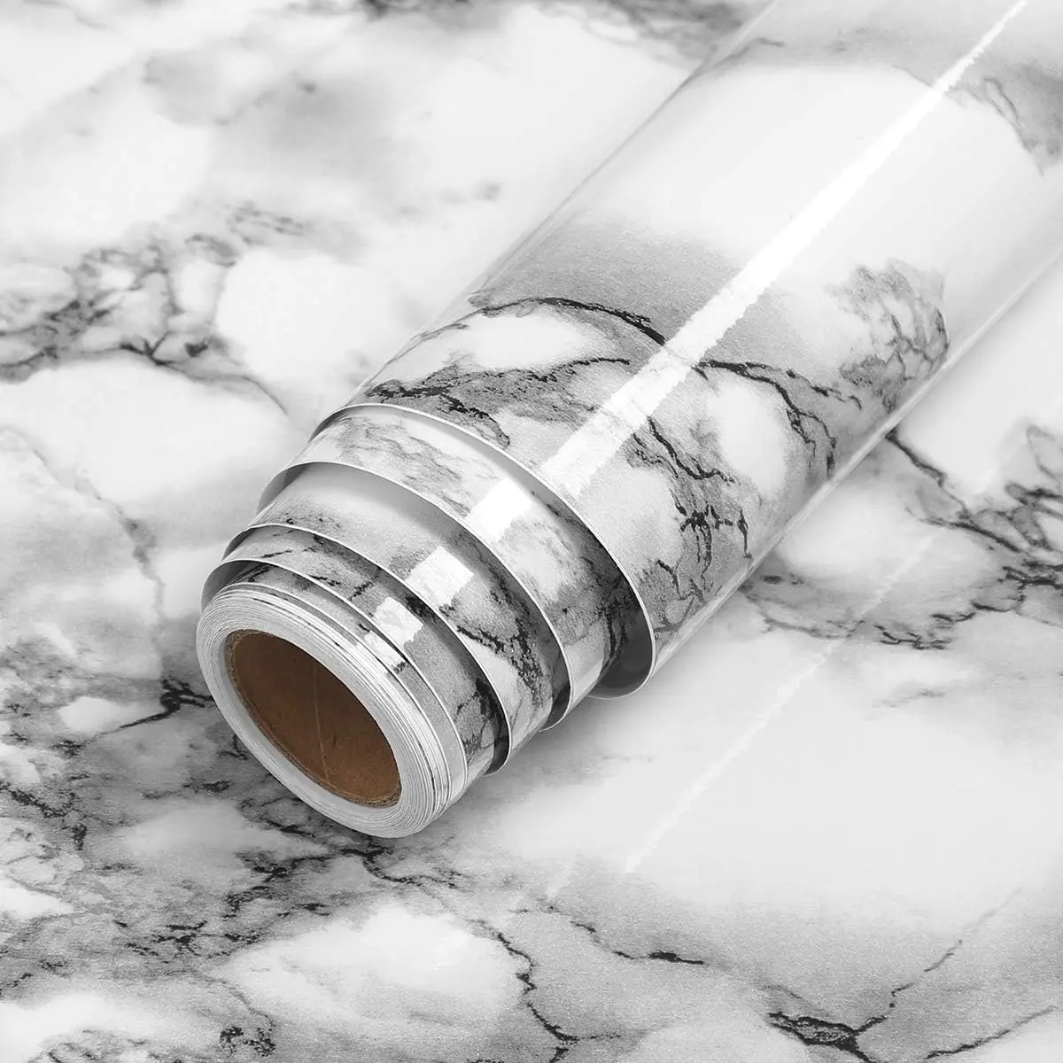 24"x160" Faux Marble Contact Paper Peel and Stick Wallpaper Decorative Gray Marble Adhesive Film for Cabinets Backsplash Shelf Liner Dresser Furniture Removable Granite Countertops Sticker