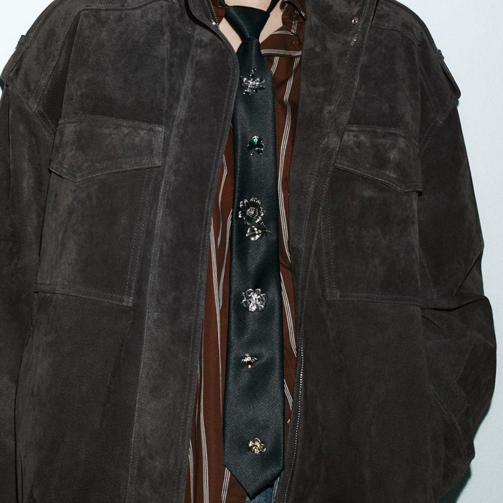 Korean Flower Tie Black Bee Rhinestone Necktie Insect Academic Style Decoration Shirt Tie JK Uniform Decoration