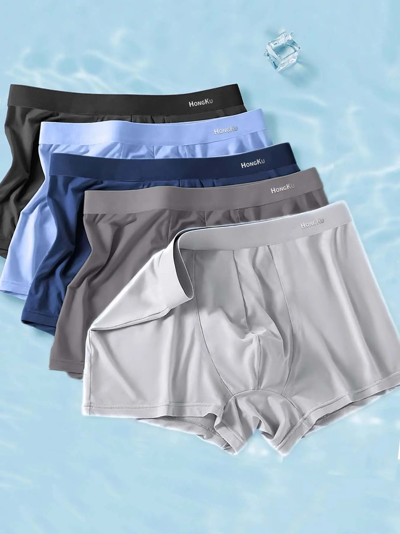 5Pcs Men's panties Quick-Dry Sweat Breathable Ice Silk Fabric man underwear All-Season Soft Touch Boxers Trunk man Sports Non-Restrictive Men's briefs Menswear Lounge Boxer Shorts