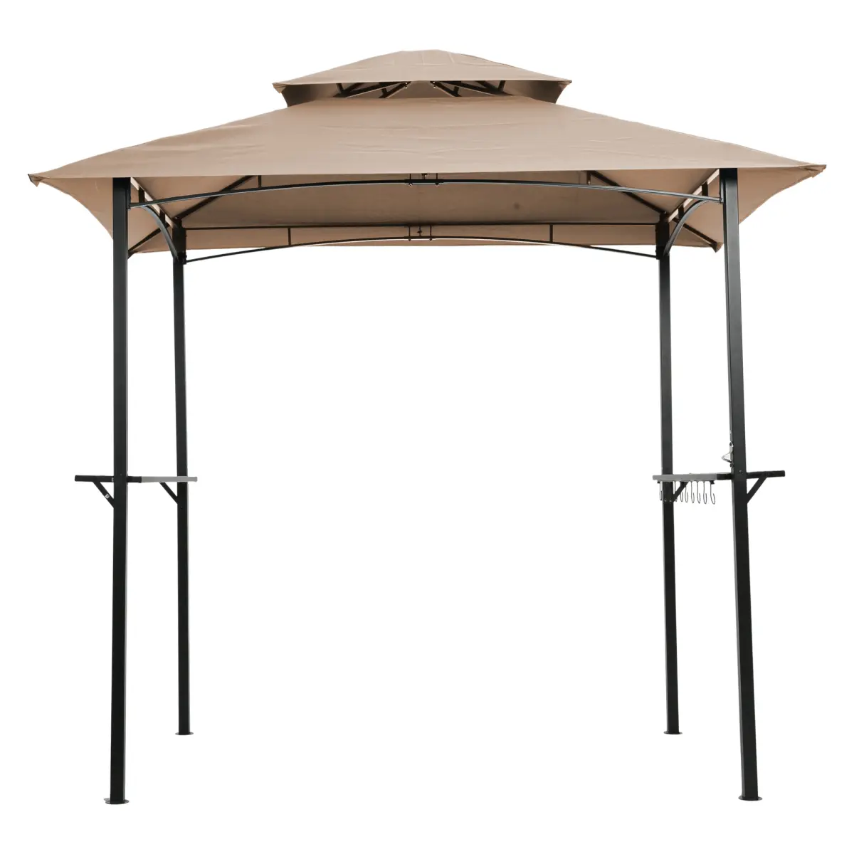 Khaki Rectangular 95"*59"*97" Double Tier Outdoor Grill Gazebo, Rust Resistant Steel Frame 180g Polyester Canopy, UV & Water Repellent BBQ Shelter with Side Shelves Hooks for Patio Backyard Cooking