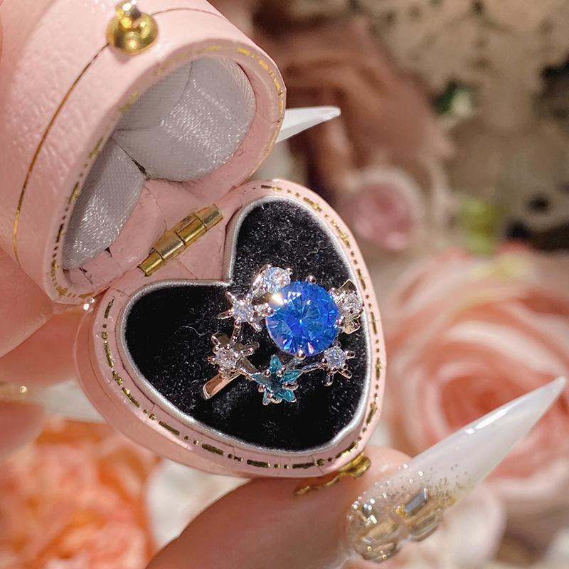 Laboratory-Grown Sapphire Adjustable Ring.Pink Diamond Design With Sparkling Star Patterns.Simple Jewelry Ring For Women.