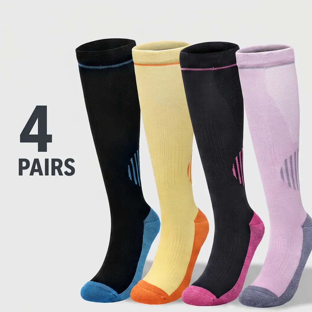 JUPICHUBI 4-Pack Women's Compression Socks 15-20mmHg Knee High Support Socks for Work and Travel