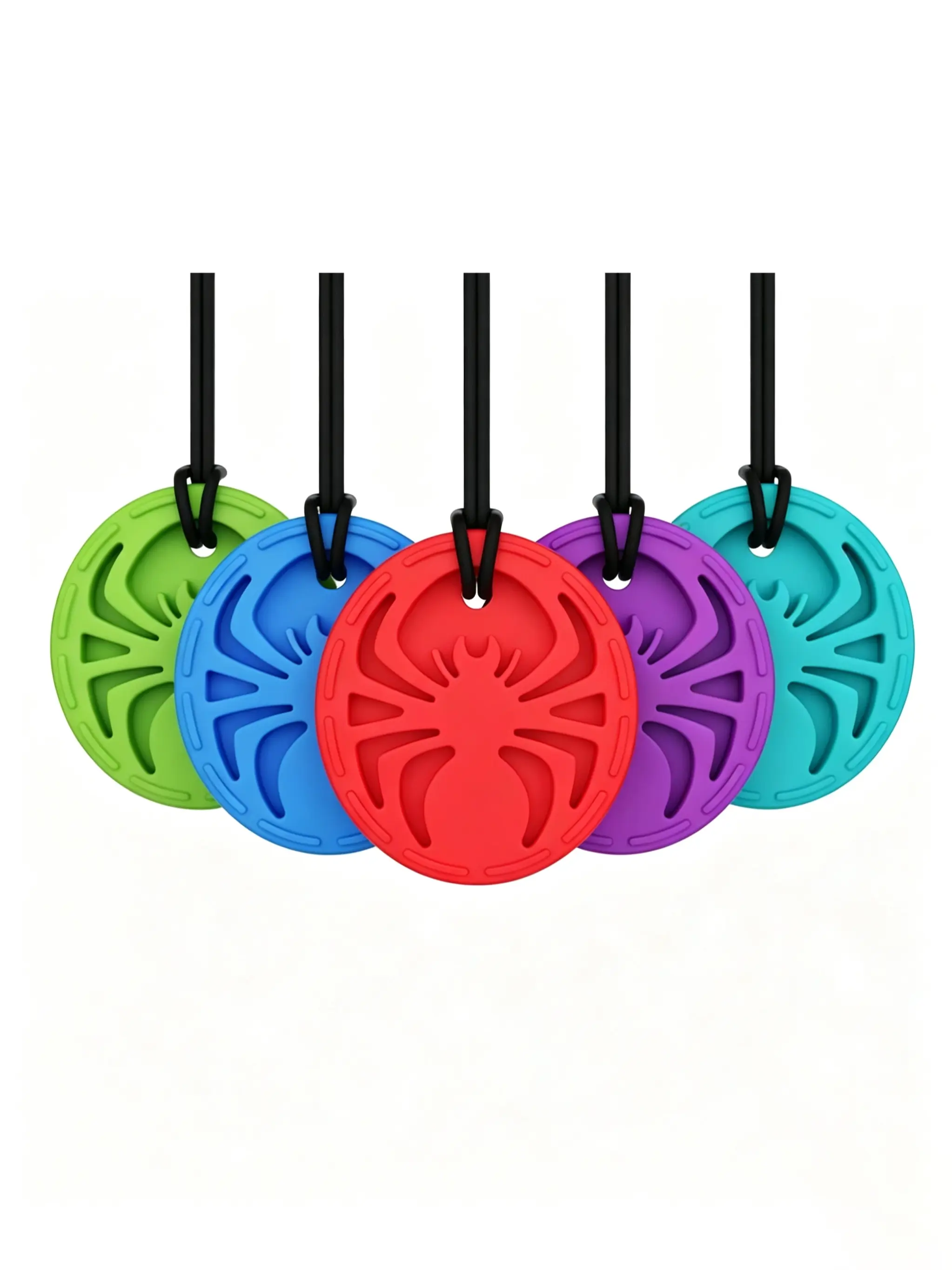 2 Pack Spider Chewy Necklaces for Autistic Children, Silicone Sensory Teether Chew Necklace for Autism ADHD SPD, Oral Motor Stress Relief Toy