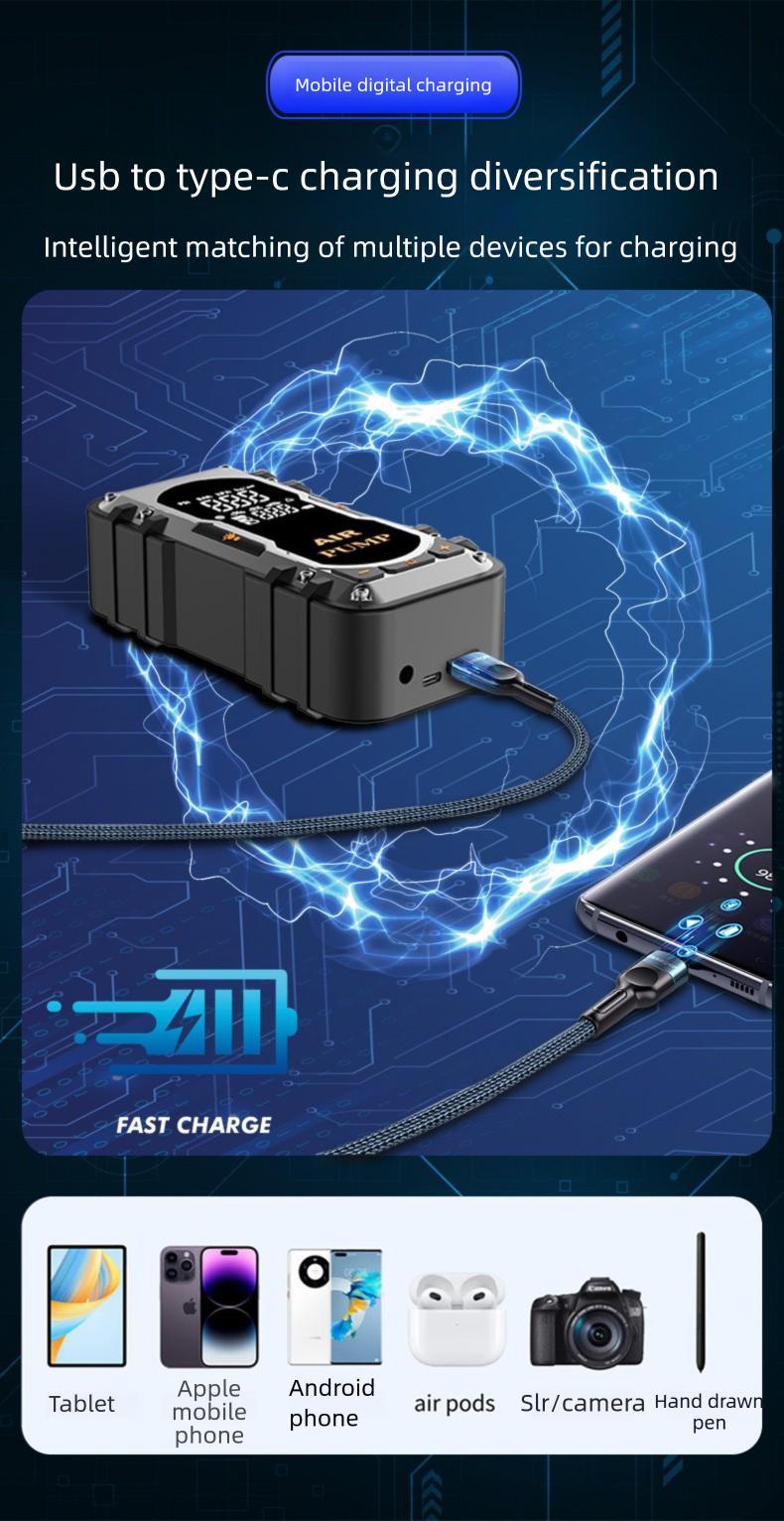 2-in-1 Portable Car Jump Starter & Tire Inflator with Emergency Light & Power Bank