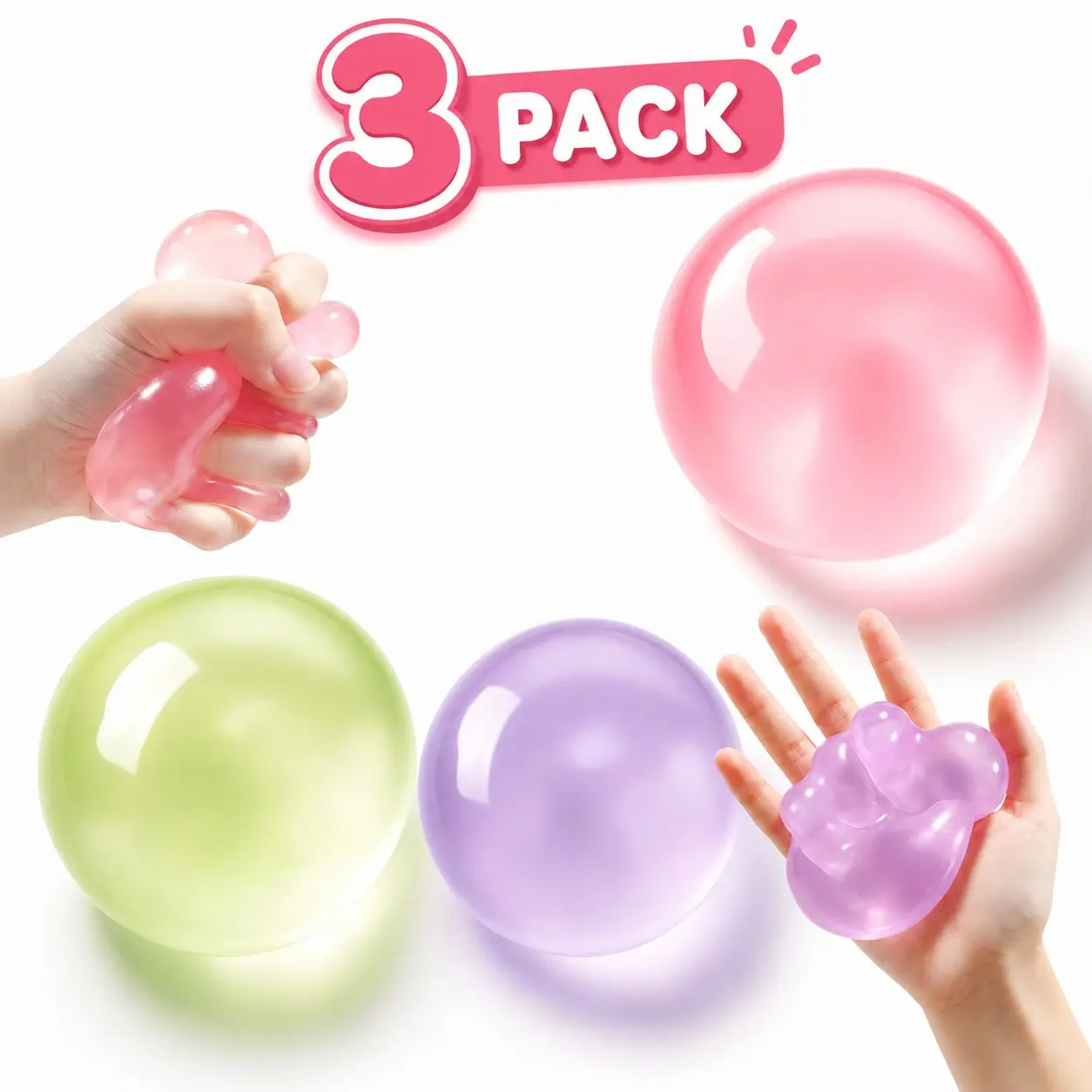 3-Pack Coconut Oil Stress Balls, Ultra Soft Slow-Return Anxiety Relief Toys, Non-Sticky Easy-Clean Sensory Training Gifts