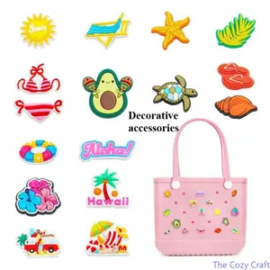 20PCS Bogg Bag Rubber Charms Accessories, Reusable Insert Hole Decorative Bag Buttons. Flexible silicone bag pendants compatible with classic bogg tote, perfect summer ornament for women’s beach bags, pool trips and daily handbag personalized decoration.