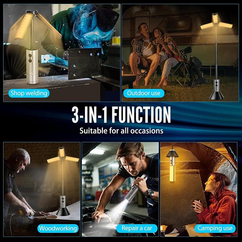 1PC Rechargeable LED Camping Light, 3000mAh Telescopic Camping Light,ortable Collapsible Light, 3 Page Head 5 Lighting Modes Cordless Waterproof Camping Flashlight Lantern for Power Outages Indoor, Hiking Outdoor