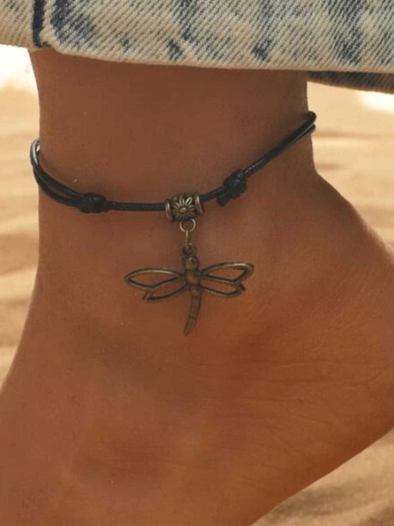 Vintage Dragonfly Design Pendants Anklet, 2024 New Style Fashionable Boho Style Beads Anklet for Women & Girls, Fashion Accessories for Summer Vacation Beach Wear, Jewelry