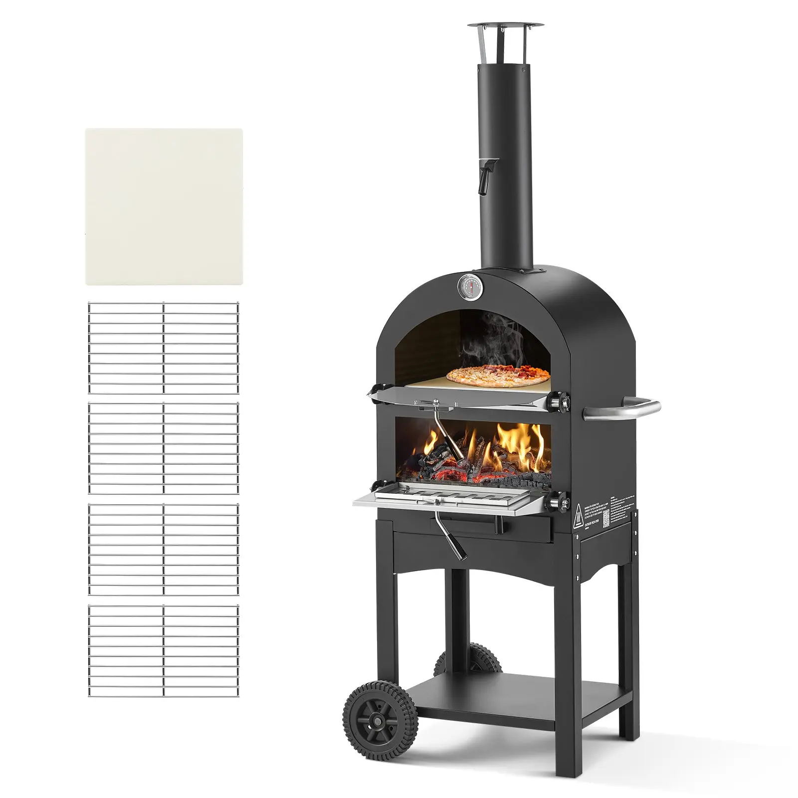 VEVOR Outdoor Pizza Oven, 12" Pellet Fire Ovens, 2-Layer Pizza Oven Wood Fired, Wood Burning Outdoor Pizza-Oven with 2 Removable Wheels, 1000 Max Temperature Fired Pizza-Maker Ovens for Barbecue