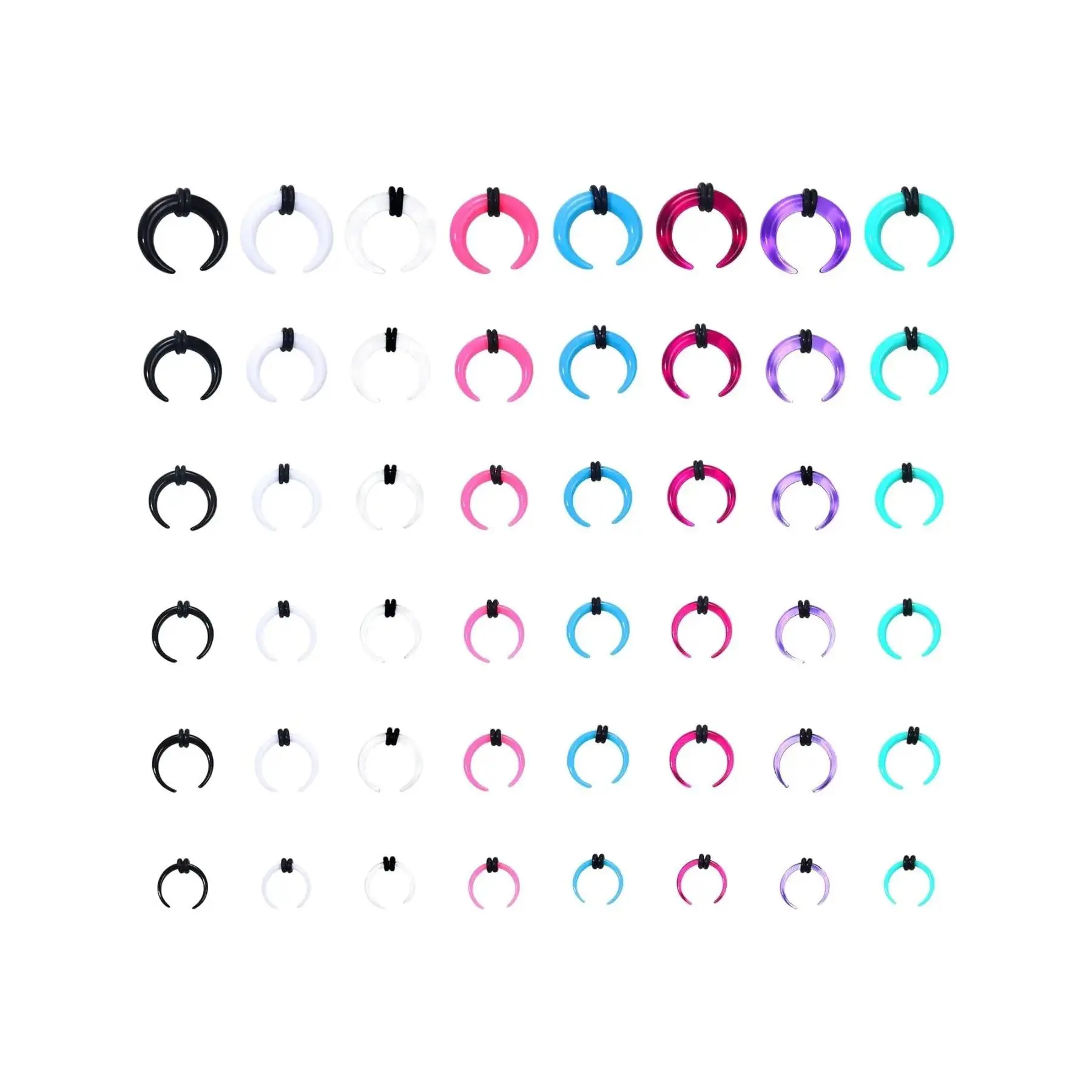 48Pcs Acrylic Septum Stretching Kit 14G 12G 10G 8G 6G Septum Ring C Shape Buffalo Pincher Septum Gauge Kit Piercing Jewelry Kit Nose Piece With Black O-Rings For Stretching Pierced Nose Ear Cartilage Nose Piercings Kit