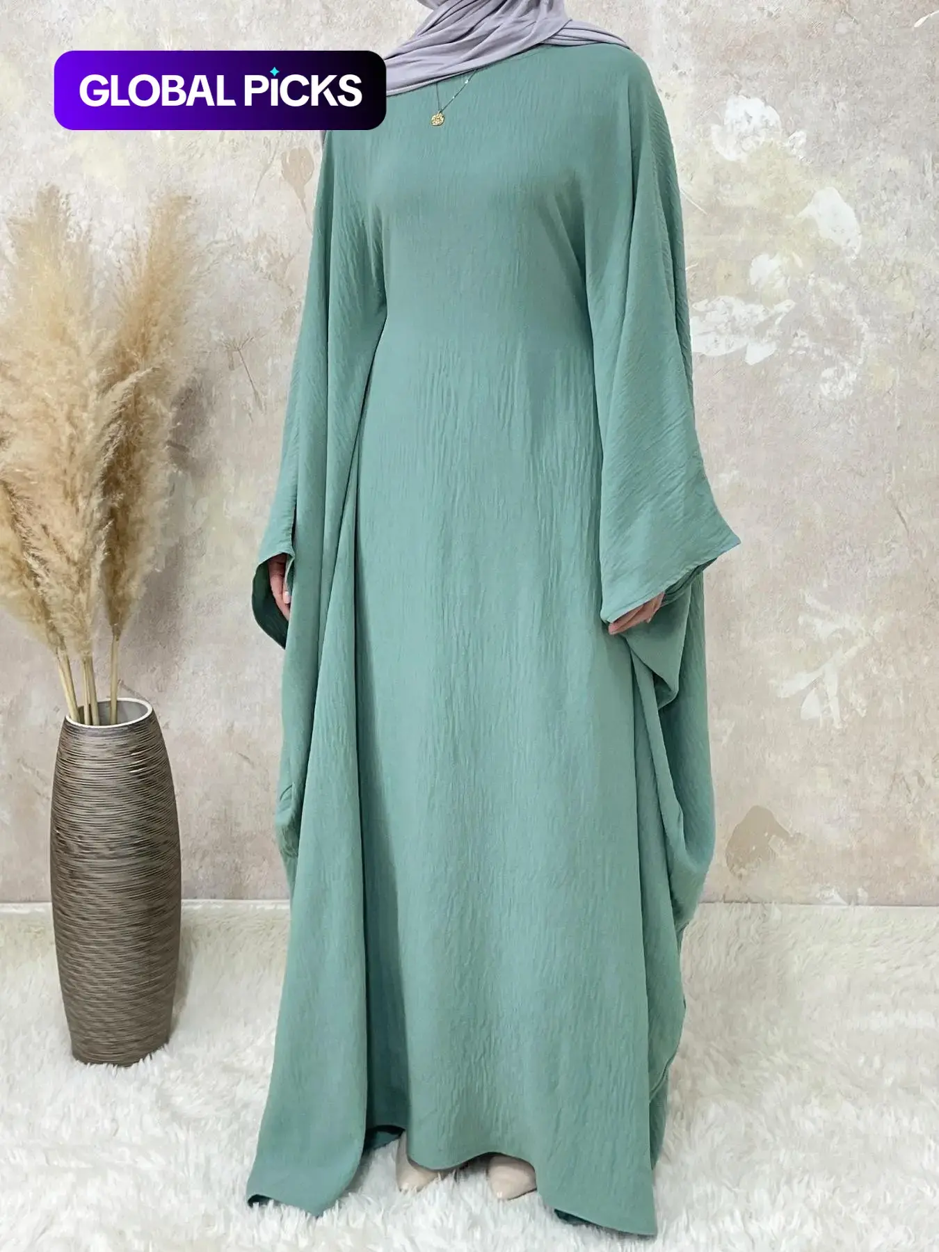 【Plus Size】 Women's Solid Color Abaya, Modest Round Neck Long Sleeve Dress for Daily Wear, Ladies Islamic Clothing for All Seasons