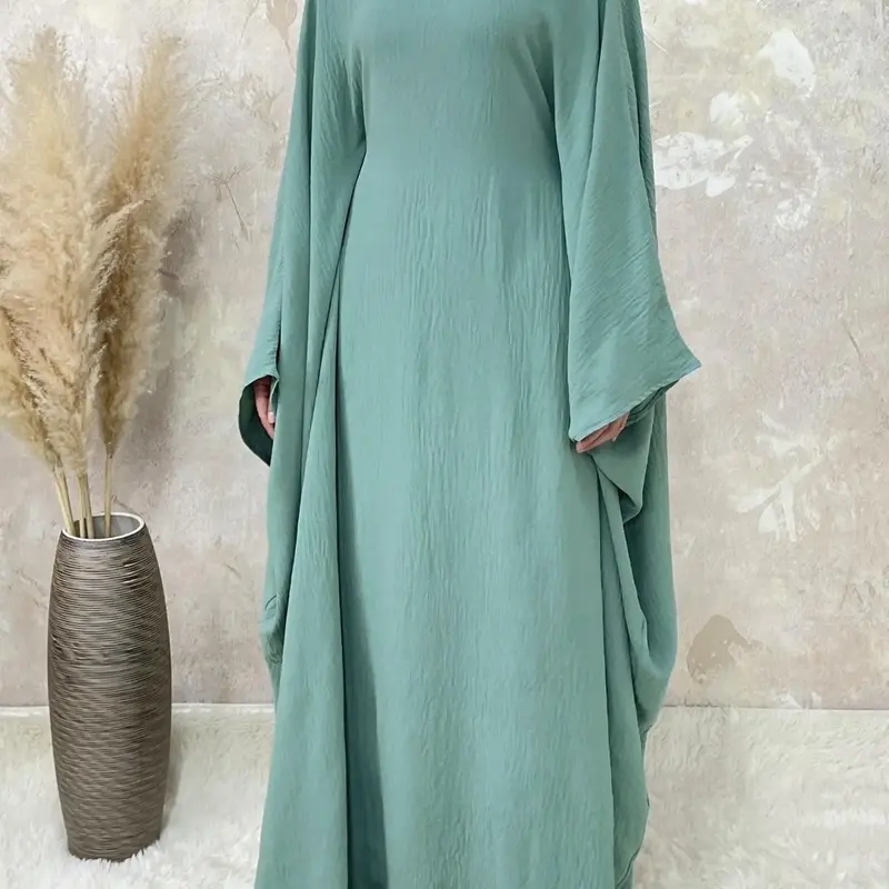 【Black Friday】Plus Size Women's Solid Color Abaya, Modest Islamic Wear, Round Neck Long Sleeve Dress for Daily Wear, Ladies Elegant Islamic Clothing for All Seasons