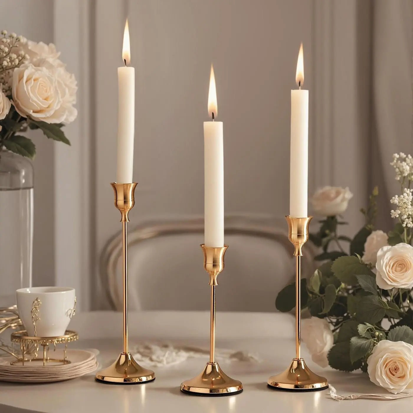 3Pcs Long Metal Candle Holders Available in Copper Gold, Black & Silver, Minimalist Candle Stands, Elegant Vintage Copper Gold Table Centerpieces, Ideal Home Decor for Wedding & Anniversary, Premium Decor Gift for Gifting