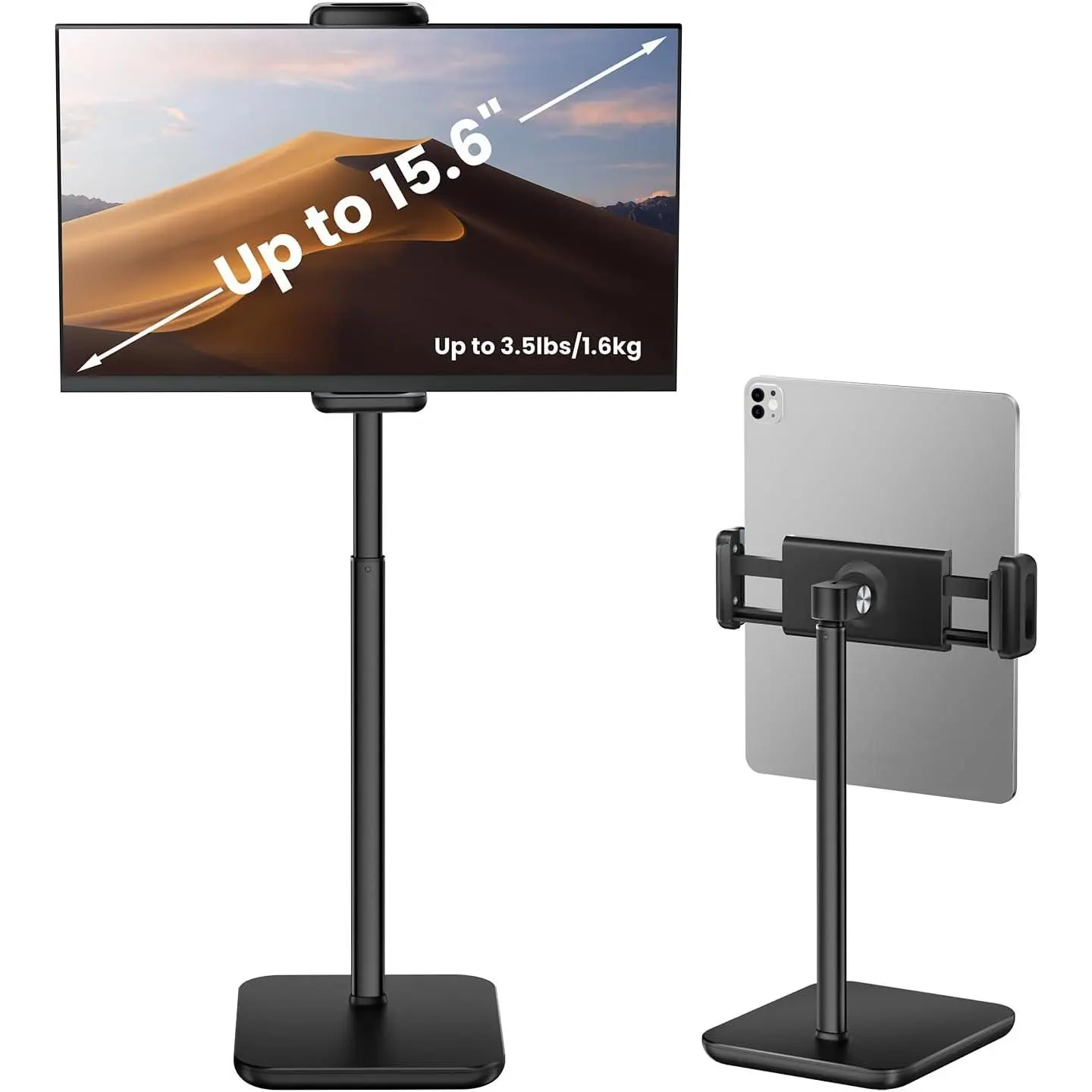 Height Adjustable Tablet Stand, 3.5lb (1.6kg) Max Support, Up to 18" Tall, Slim Portable Monitors Stand Compatible with iPad Pro 12.9, Surface Pro,  4.7"-15.6" Devices - Black