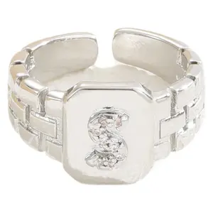Copper micro-inlaid zircon personalized square ring jewelry English letter men's fashion open ring