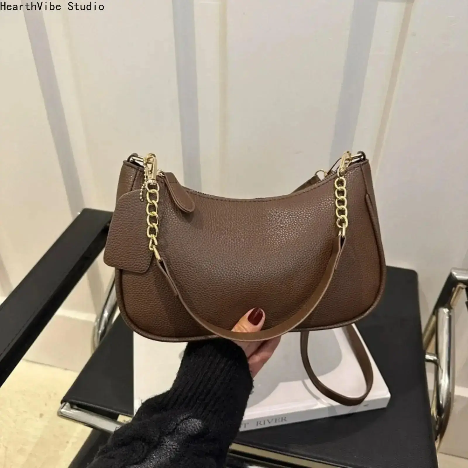 Vintage Solid Color Underarm Bag for Women, Luxury Premium Textured Shoulder Purse, Large Capacity Minimalist Hobo Crossbody Bag for Office Work Shopping, Elegant All Match Tote Gifts for Her