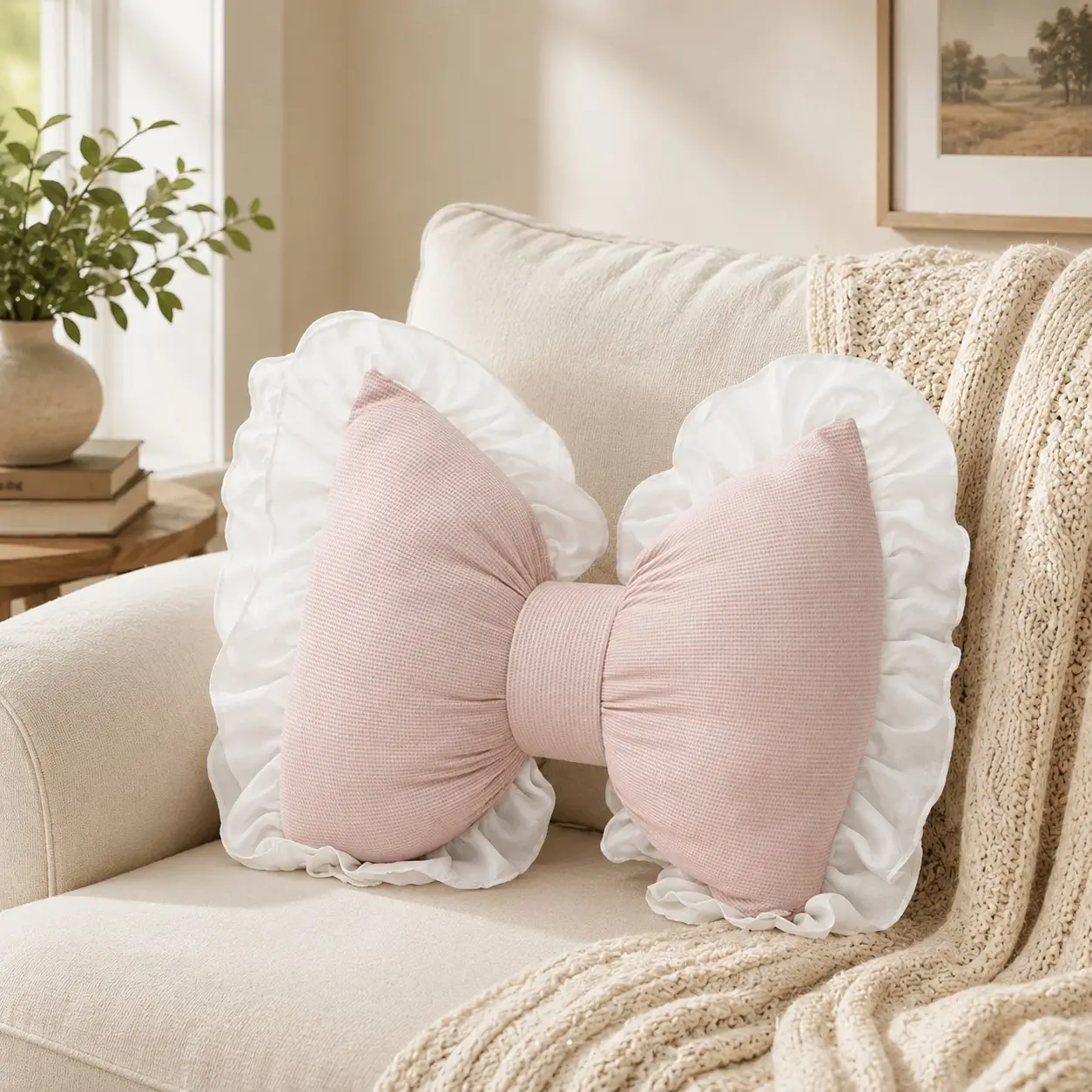 🎀 12"/16" (30/40cm) Multi-Color Soft Ruffled Bow Shaped Pillow | Cute Couch & Bed Decor Aesthetic ✨ All-Season Home Essential & Holiday Must-Have 🎁 Perfect Gift Choice for Friends, Home Decorative Cushion