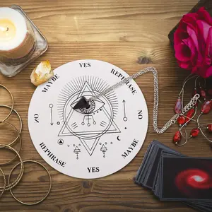 7.87 InchPendulum Board Set Wooden Dowsing Divination Board Metaphysical Message with Crystal Divinity Pendulum Necklace for Witchcraft Wiccan Wand Altar Supplies, (White)