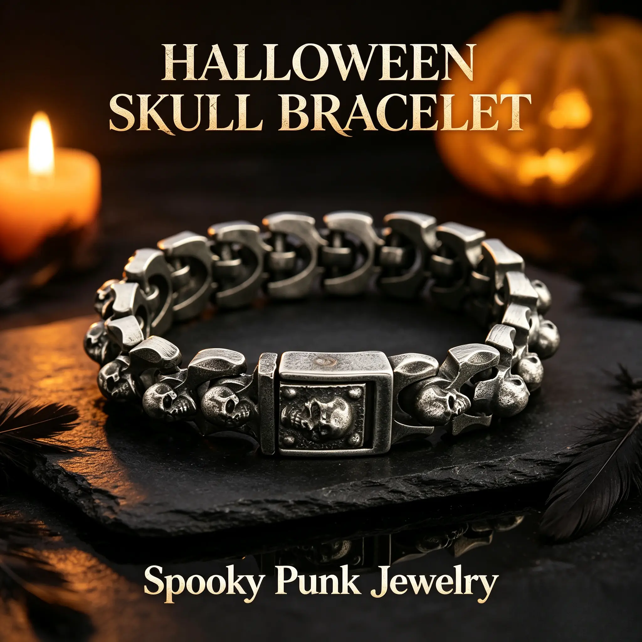 Loveden Men Vintage Punk Titanium Steel Bracelet, Fierce Skull Stainless Steel Bangle, Gothic Horror Halloween Costume Accessory, Suitable for Halloween Party, Street Outfit, Club, Premium Gifts for Women, Timeless Romantic Gifts for Her