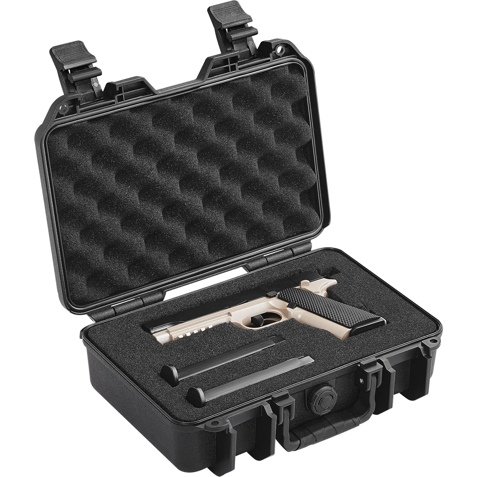 Hard Pistol Cases with Pre-cut PU Foam, Waterproof Dustproof Hard Gun Case for 1 Pistol, 12.59×9.01×4.4 in Lockable Pistol Case, Black