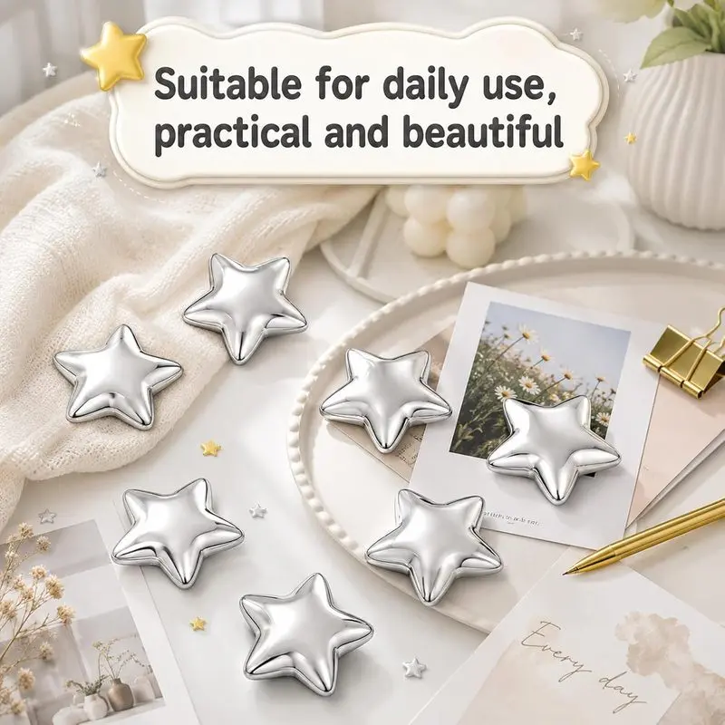 10Pcs Adorable Silver Star-Shaped Fridge Magnets,Silvers Star Magnets,Refrigerator Magnets Silvers Magnets,Perfect for Adorning Refrigerators,Offices and Homes, Kitchen and Office Decor