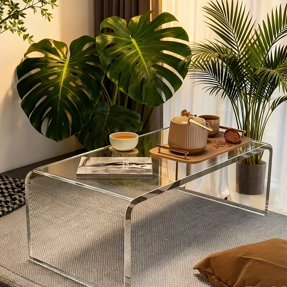25.6 Inch French Modern Light Luxury C-shaped Acrylic Coffee Table, Living Room Side Table, Bedroom Bed Reading Table