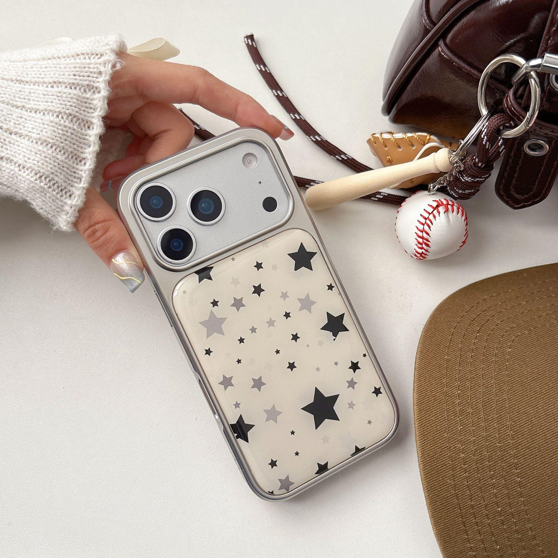 Star Pattern Silver Plated Edge Epoxy Case for iPhone 17 16 Pro Max 15 14