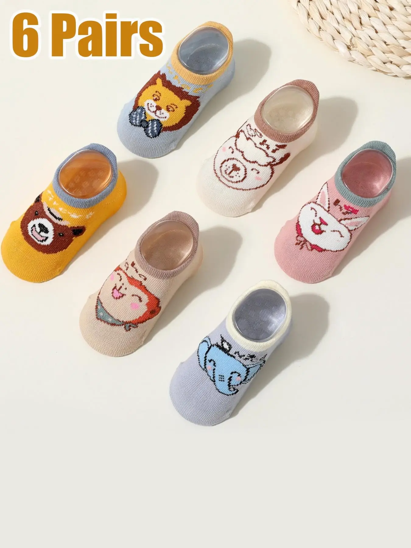 6/12 Pairs Kids Socks, Baby Walker Socks, Non-Slip Indoor Floor Socks, Cartoon Animal Pattern, Cute Fitted Socks for All Seasons