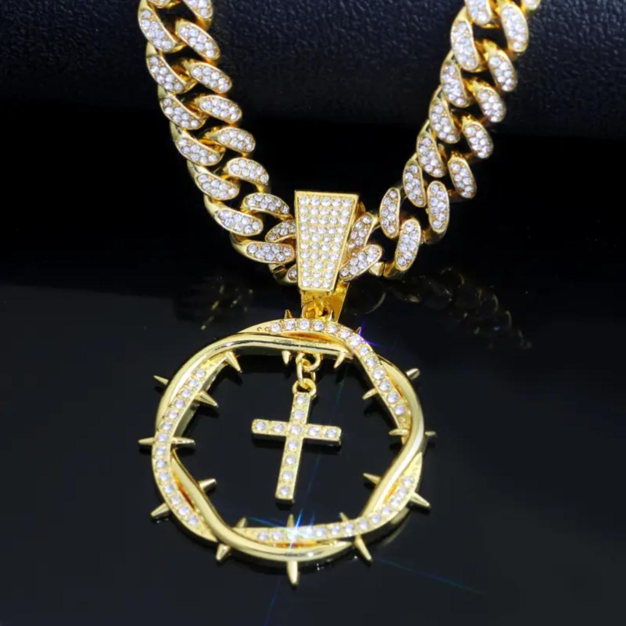 Iced Out Cross Pendant Necklace Moissanite 18K Gold Plated Miami Cuban Chain Hip Hop Jewelry Unisex Gift for Men Women