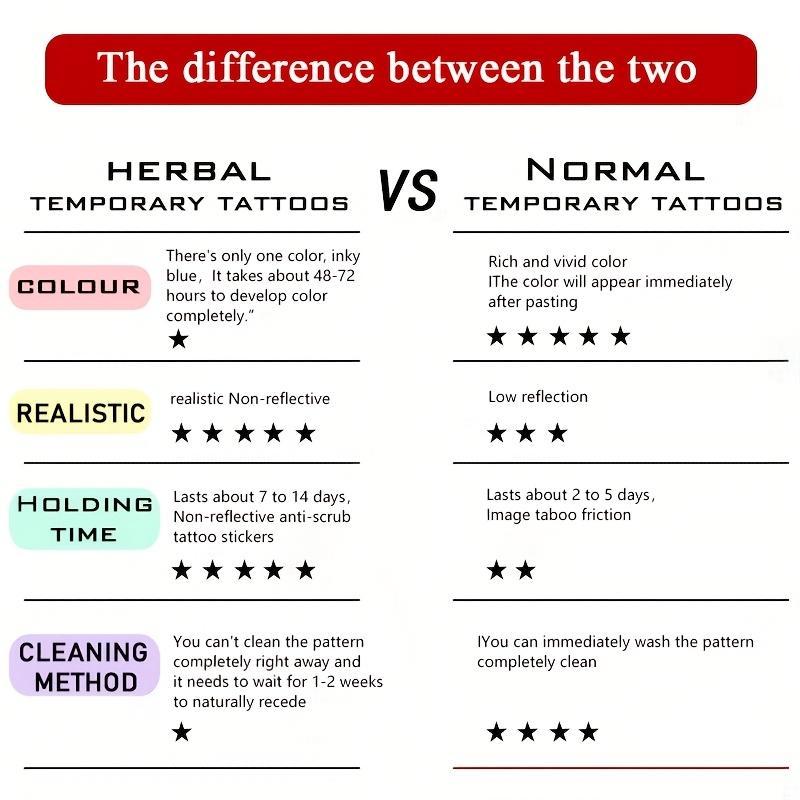 6 large herbal tattoo stickers, including 1 rose element and 5 random styles, lasting 7-15 days, waterproof and durable, realistic effect, suitable for people who are afraid of pain and don't want tattoos