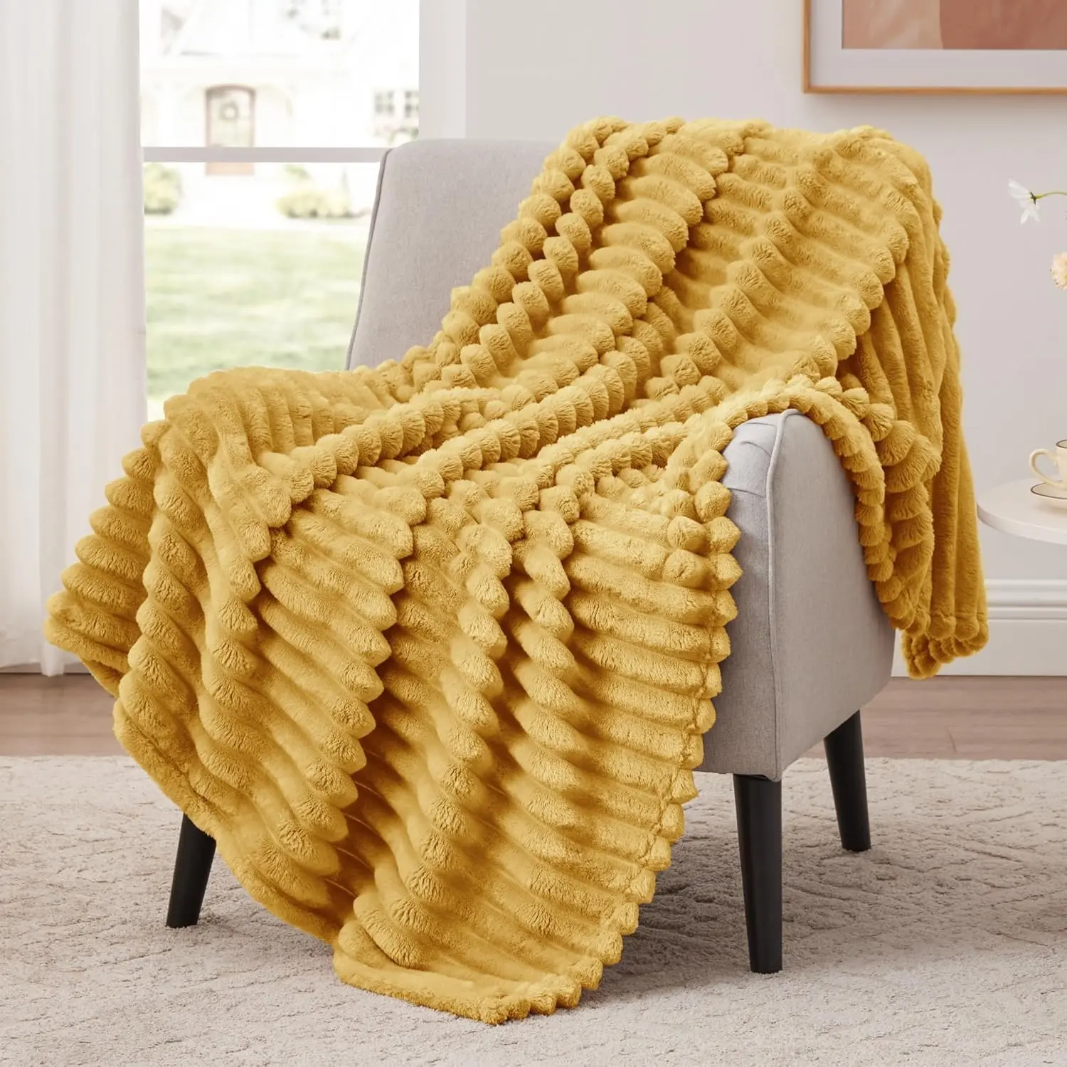 Gentle Soft Fleece Throw Blanket – Cozy Lightweight Blanket for Couch Bed – All-Season Warm Fuzzy Flannel Blanket for Women Mom Her – Gifts for Birthday(60"x80",Mustard Yellow)