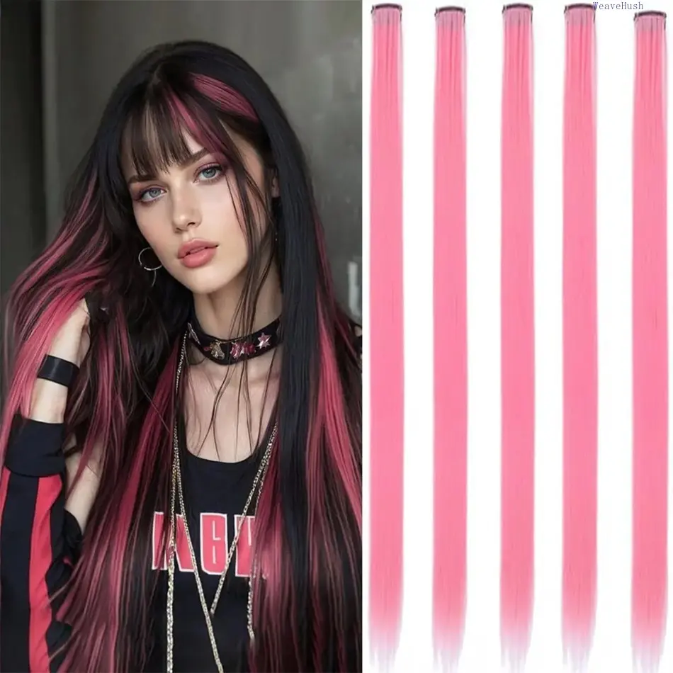 Clip In Straight Synthetic Hair Extensions, Trendy Y2K Highlight Colored Hair Streak Pieces, Natural Fiber E-Girl Style Hair Accessories, Easy Clip-On Hair Decor for Daily Hairstyle, Music Festivals, Costume Cosplay, Birthday Parties & Casual Street Fashi