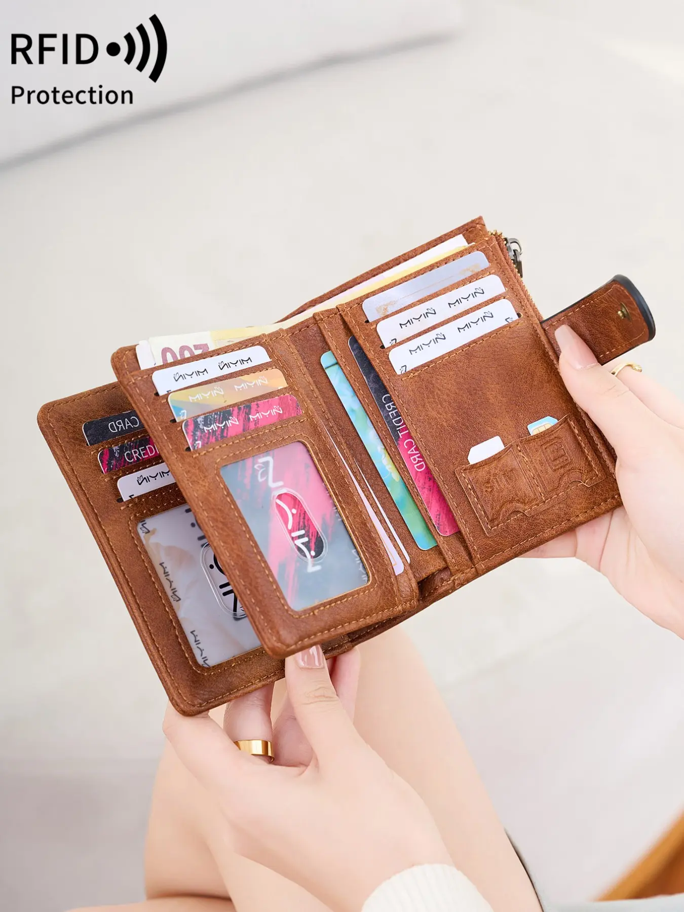 Fashion Vintage Women Short Wallet For DailyMultifunction Large Capacity Trifold Credit Card HolderRFlD Blocking Wallet For Credit Card/ ID Card/ Coins/Cash/ Receipts/Photo Ladies Double Zipper PocketClutch ,Gifts,Birthday Gifts,Anniversary，Christmas