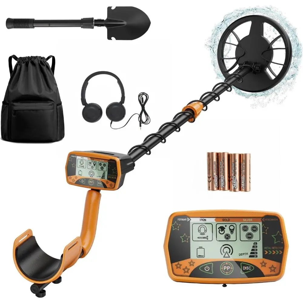 Handheld Waterproof Metal Detector with 8-in Coil, High Accuracy Gold Prospecting Equipment for Adults, LCD Display, All Metal Mode, Audio Feedback, Bag, Headphones, Shovel, 30-Day Money-Back Guarantee (Ideal for Beach Hunts)
