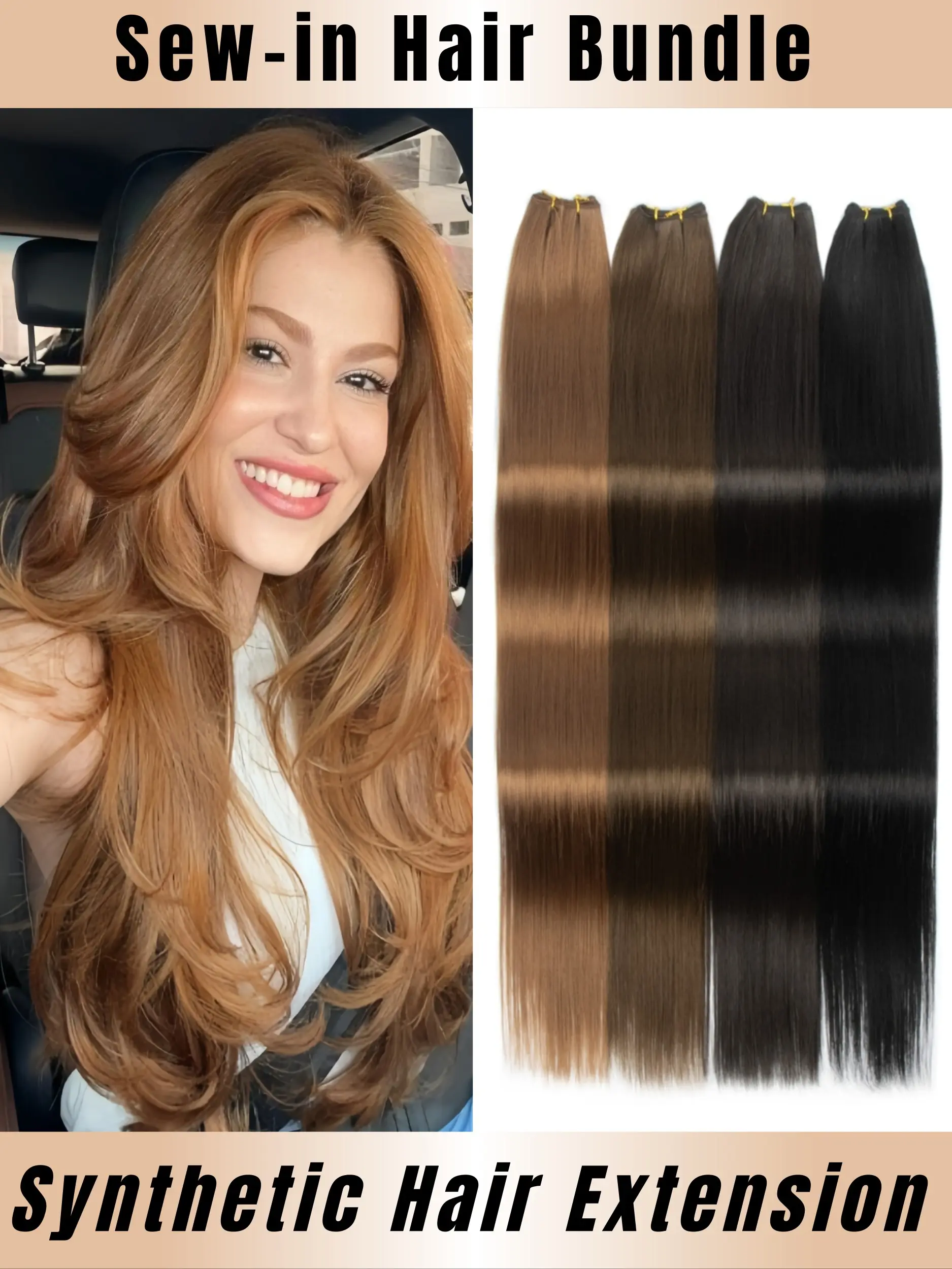 Straight Synthetic Sew-In Hair Weft Extensions, 66.04 Cm 50g Double Weft, Smooth Hair Bundles for Women, Daily Wear, Party, Cosplay, Halloween