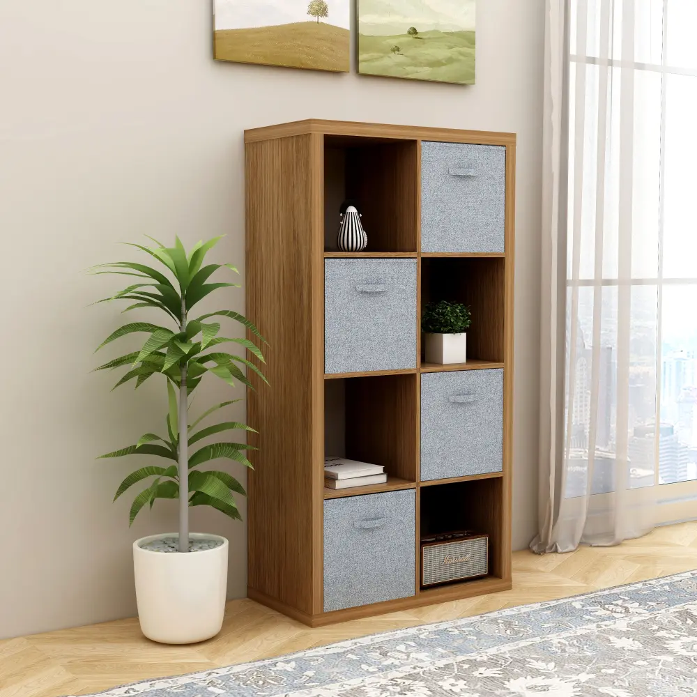 8 Cube Storage Organizer Shelf, 2x4 Cube Bookcase with Open Back Design, Modern Cube Bookshelf for Home Office, Living Room, Bedroom, Display Storage Rack, Freestanding Book Shelves Organizer, Walnut Finish, Multipurpose Storage Cabinet Furniture