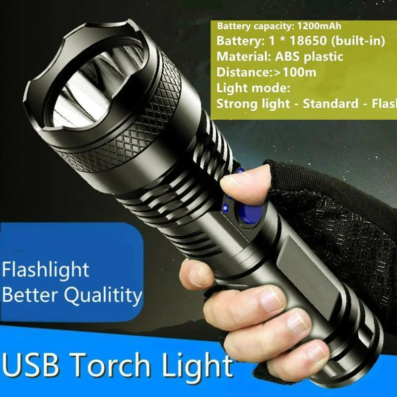 Portable Outdoor Camping Flashlight, Summer Gifts, 1 Count USB Rechargeable Flashlight, Waterproof Flashlight For Outdoor Camping Hiking, Christmas Gift