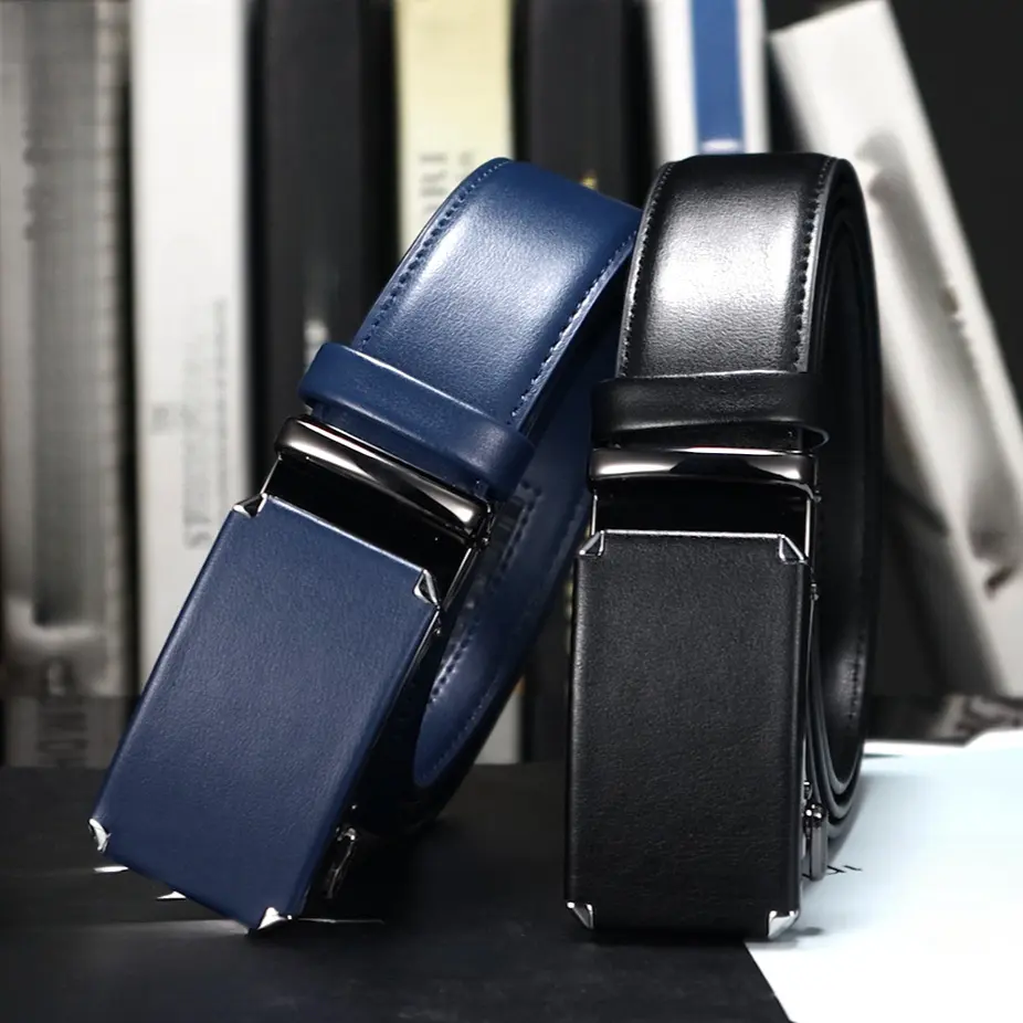 2PC DOOPAI Men's Automatic Business Letter Buckle Belt, Buckle Genuine Leather Cowhide Belt, With Gift Box, Valentine's Day Gift Max 44" Waist Adjustable/135cm