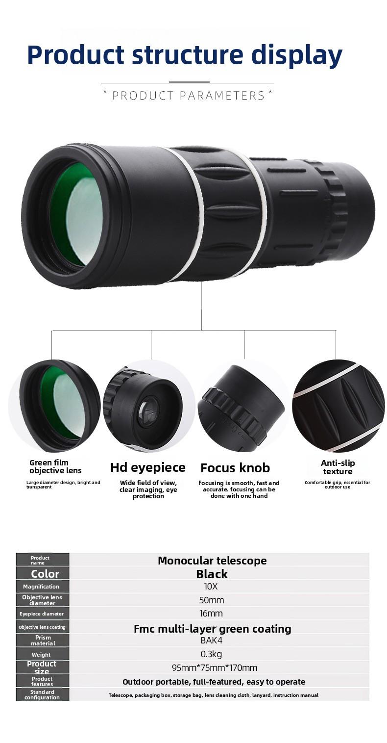 Outdoor Portable 16X52 Monocular Telescope High Magnification HD Low-Light Night Vision Mobile Phone Camera Telescope