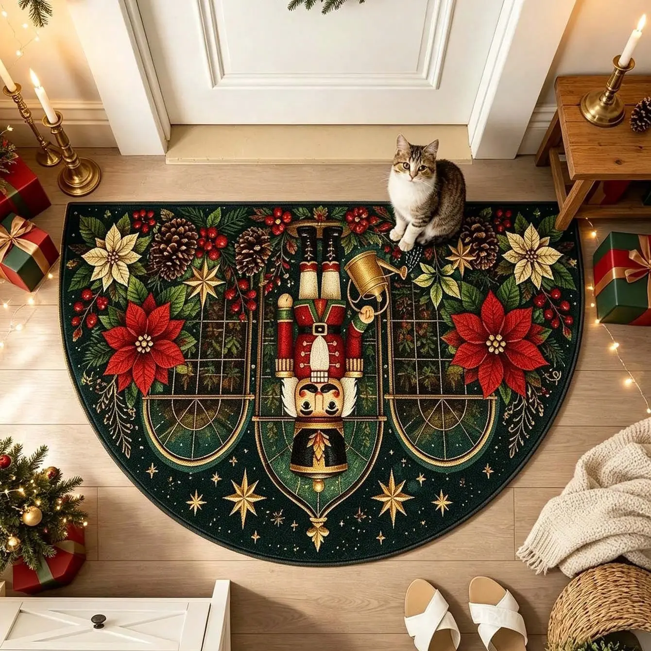 Christmas Nutcracker Print Bedroom Rug, Luxury Anti-Slip Plush Welcome Mat, Easy Care Floor Mat for Living Room, Christmas Gift Decor