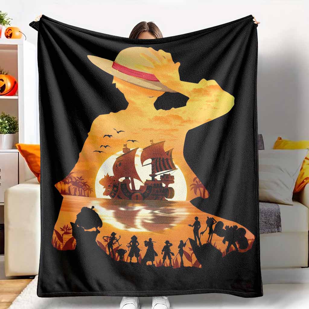 1-Piece Classic Tropical Pirates Sunset Silhouettes Flannel Blanket - Wrinkle-Resistant, Stain-Resistant, Soft, Lightweight, Versatile for Family Sofa, Travel, Ideal Home Decor Gift