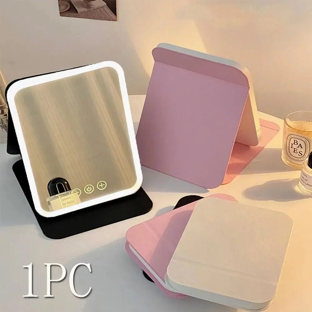 Portable LED Light Mirror, Foldable Makeup Mirror with 3 Color Adjustments, Touchscreen, Ideal for Home, Travel, Dormitory, Desktop, Adjustable Brightness Mirror