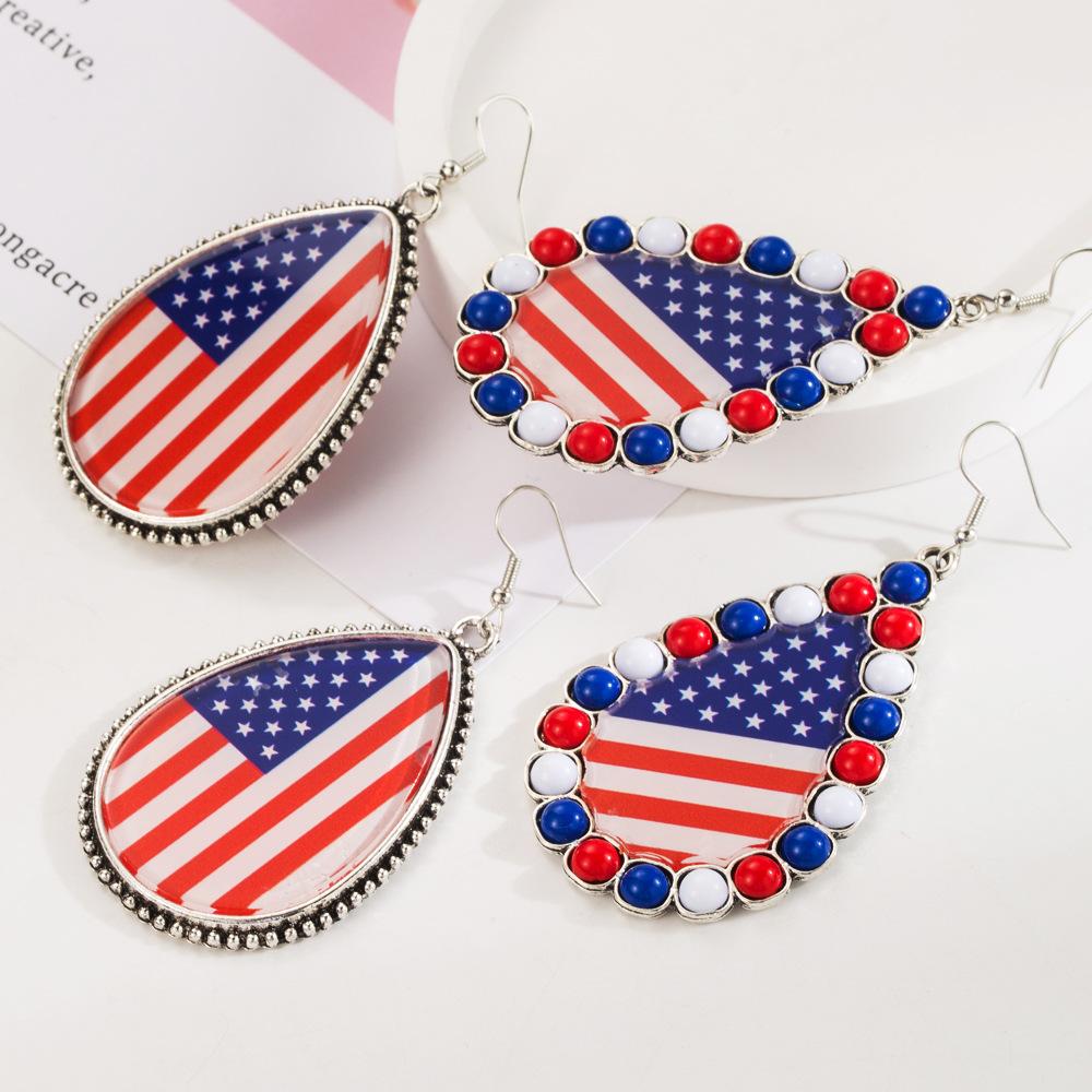 Daily Earrings, Alloy Inlaid Acrylic Diamonds, Red White Blue Printed Flag Earrings Jewelry