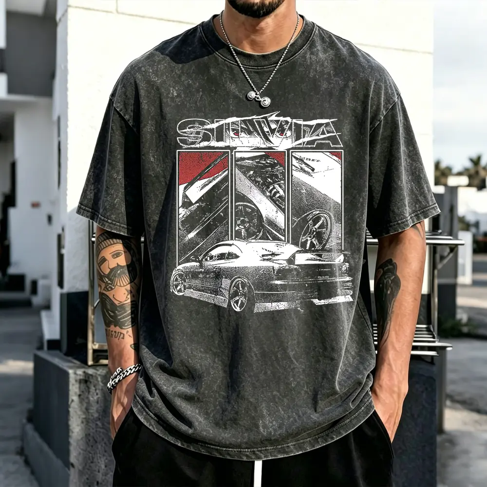 Vintage Washed JDM Silvia S15 Tee | Unisex Heavyweight Acid Wash T-Shirt, Retro Anime Drift Car Streetwear Top, Grunge Racing Enthusiast Tee