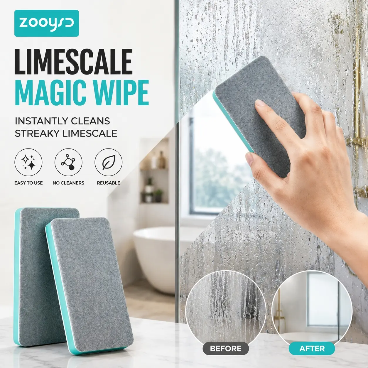 Glass scale magic cleaning brush 1/2/3pcs household bathroom mirror shower room ceramic tile strong removal of scale, water stains, dirt remover, multifunctional window glass cleaning tool