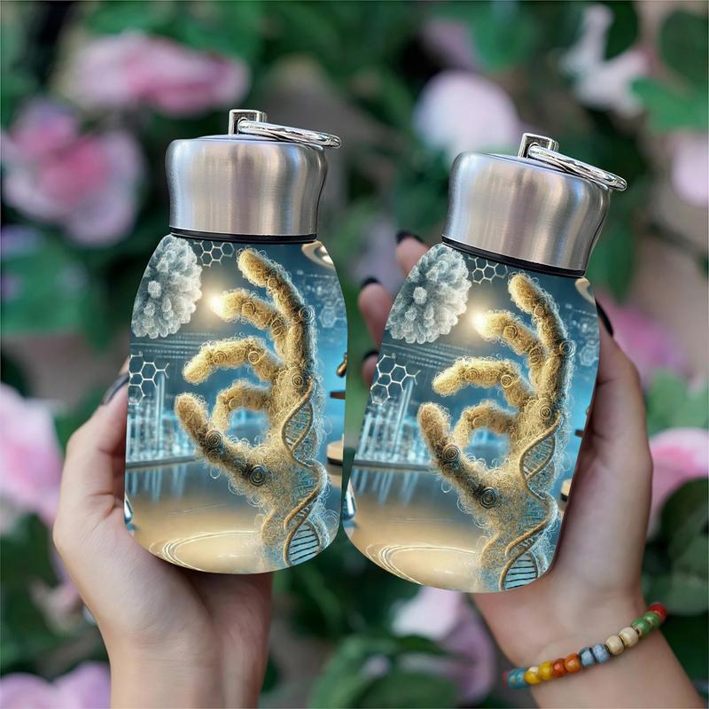 1pc 10.5oz Stainless Steel Tumbler - Leak-Proof, Insulated, Reusable, Hand Wash Only, DNA Hand of Creation Biotech Design, Ideal for Office, Camping or Holidays, Perfect Holiday Gift Item, Durable Drinkware, Office Essentials