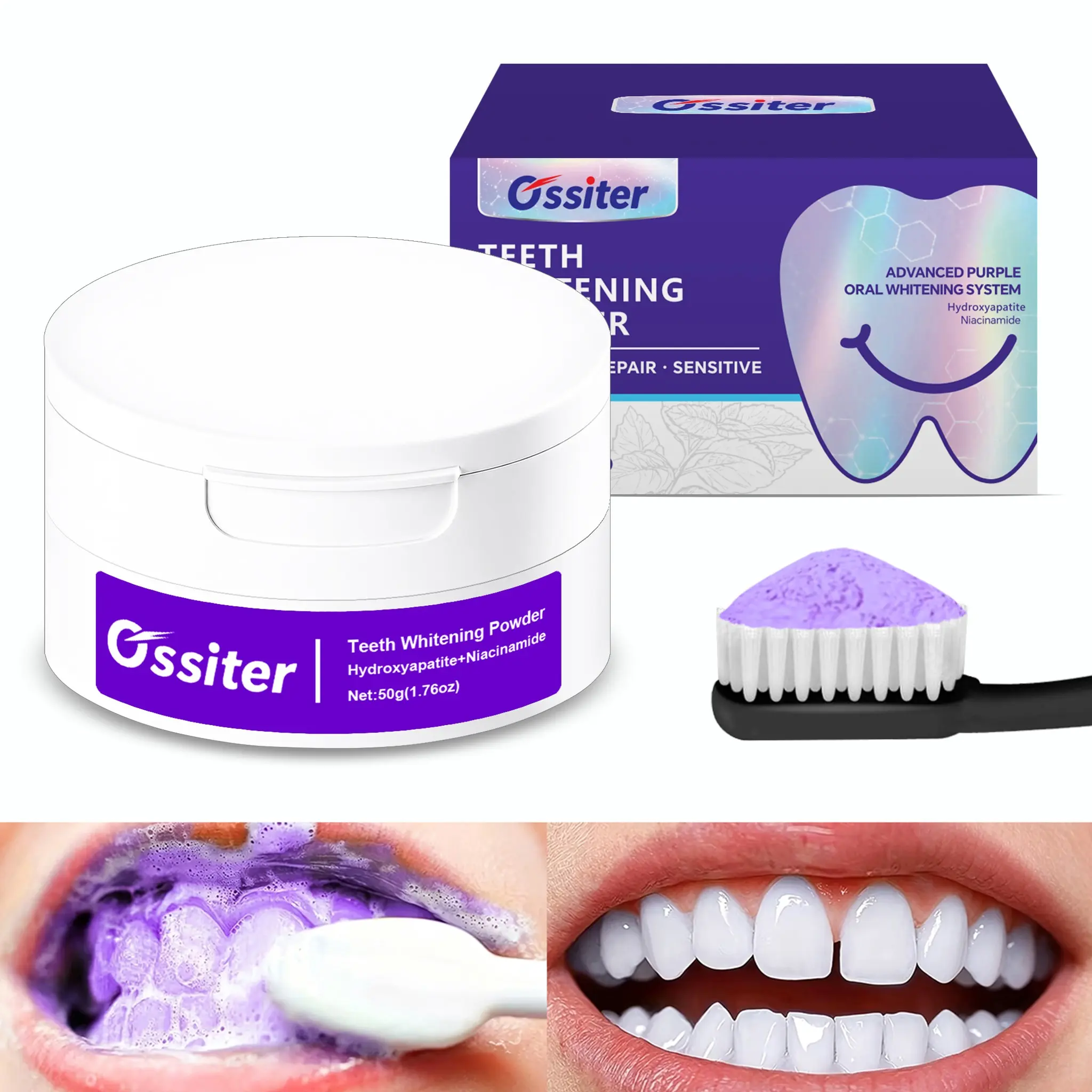 V34 Color Correcting Purple Teeth Brighten Powder, Teeth Whitener Powder, Upgrade Gentle Formula Contact Remineralizing Toothpaste For Home Daily Use, Long-Lasting Deep Clean Stains Fresh Breath