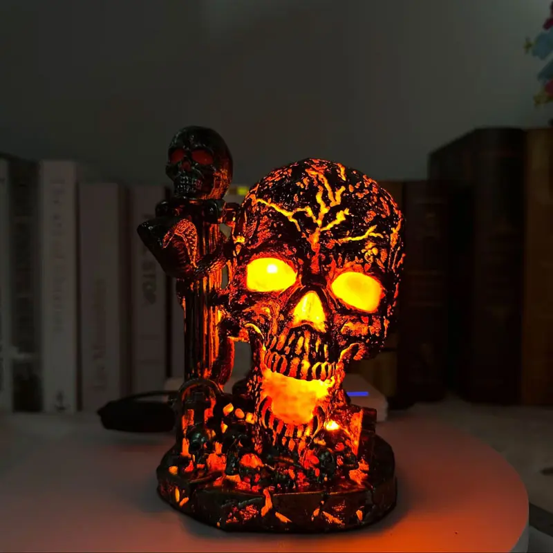 Halloween Gothic Glowing Skull Statue, Spooky Gothic Atmosphere Lamp, Durable Resin Desktop Decor, Fireplace Shelf, Halloween Party Home Decoration